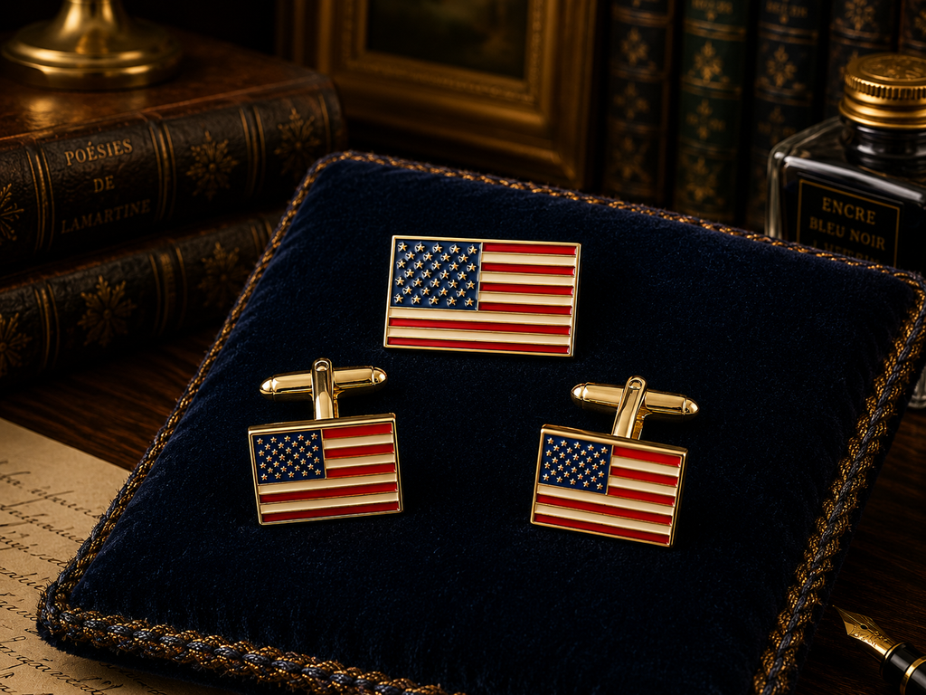 Maxwell Forbes Collection American Flag Cufflinks and Pin Set | Patriotic Men’s Accessory Set