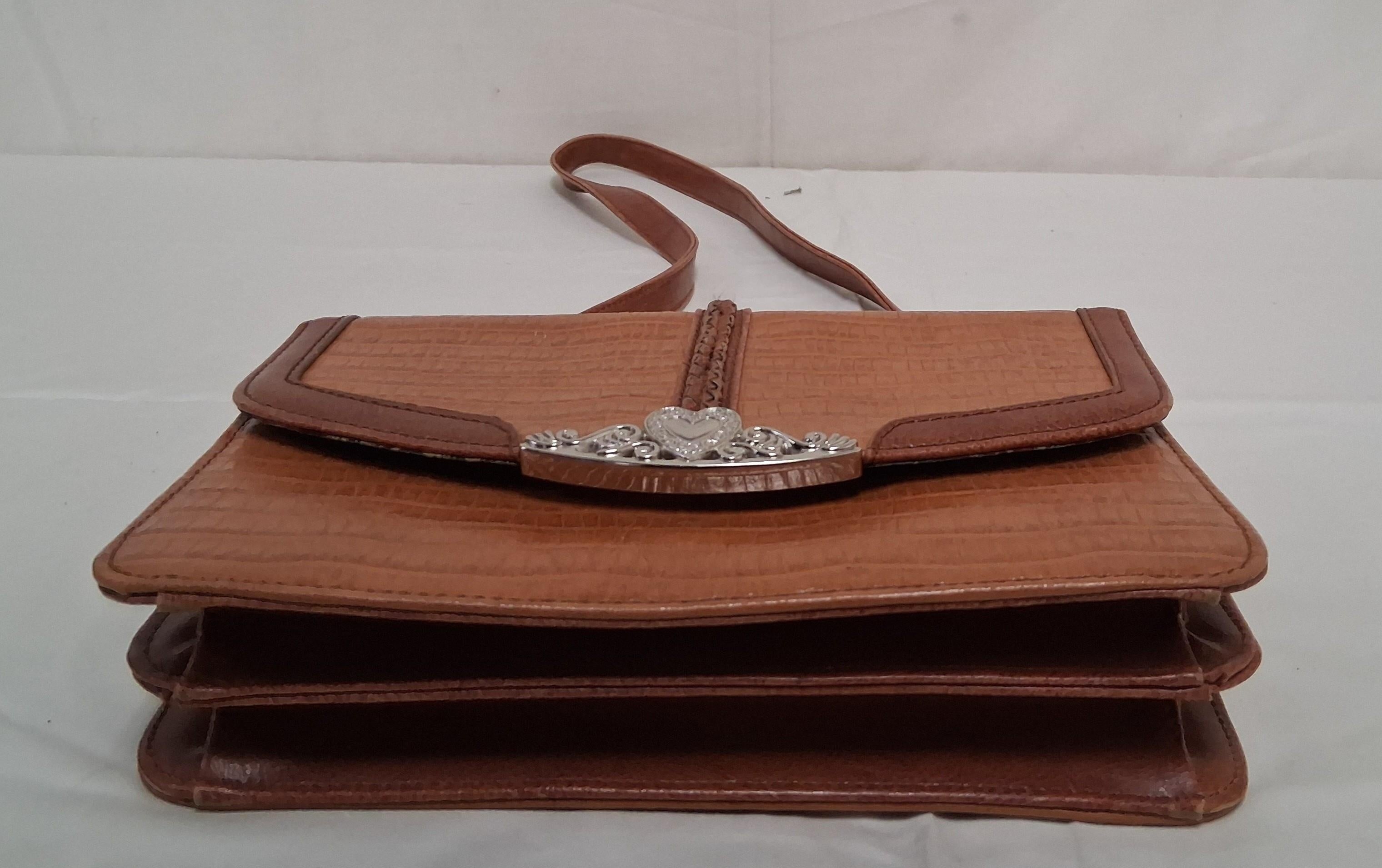 Vintage Brown Faux Leather Handbag with Braided Handle and Heart Accent