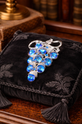 Vintage Blue Crystal Grape Cluster Brooch Silver Tone Aurora Borealis Rhinestone Statement Pin Large Dimensional Fruit Jewelry