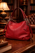 Coach Red Pebbled Leather Hobo Bag Convertible Shoulder Satchel With Detachable Strap