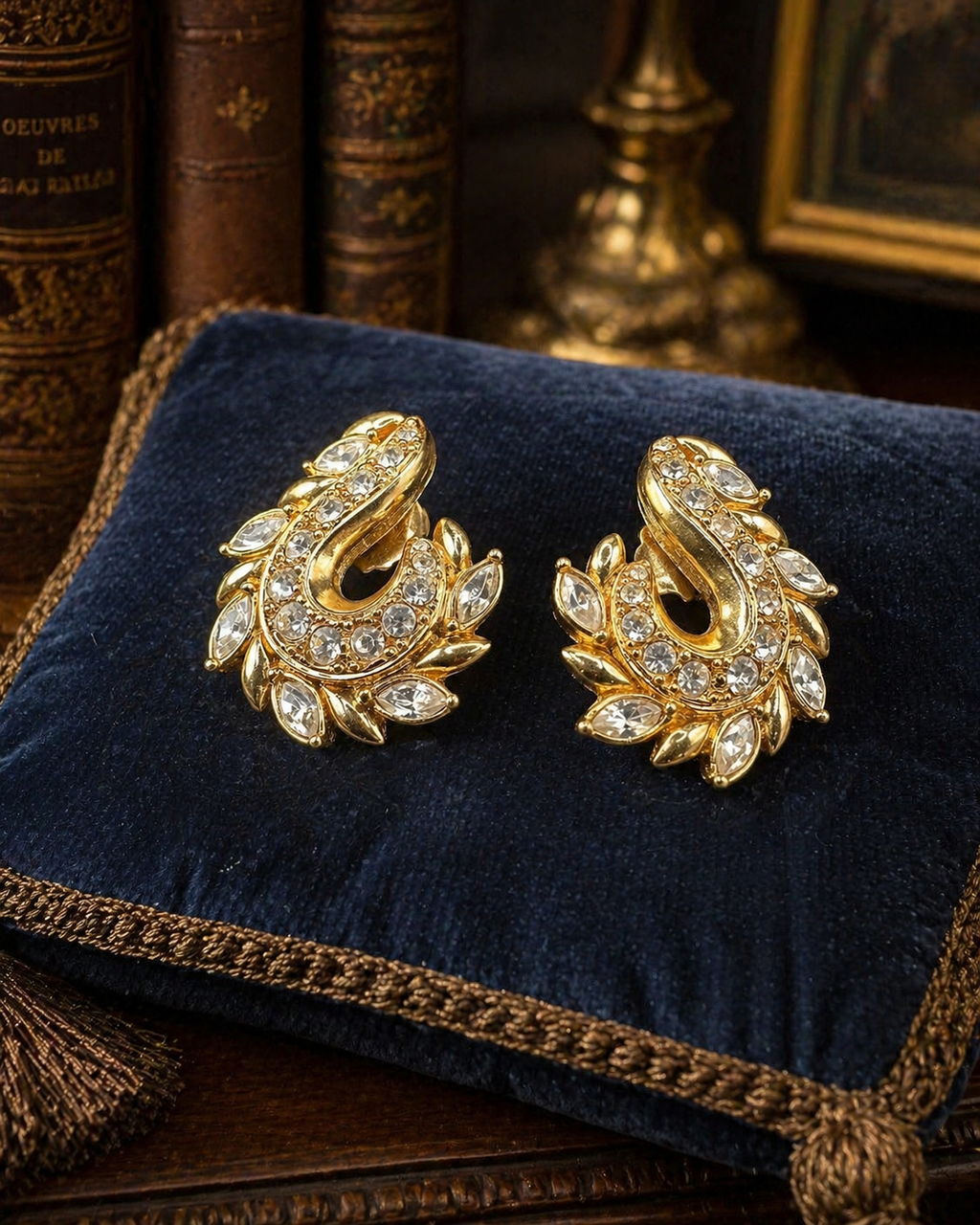 Avon Gold Tone Crystal Paisley Clip On Earrings