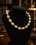 Trifari Gold Tone Textured Oval Bead Necklace Vintage Statement Jewelry