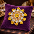 Vintage Gold Tone Yellow & Clear Rhinestone Sunburst Flower Brooch | Layered Crystal Floral Statement Pin