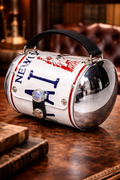 Little Earth New York License Plate Novelty Barrel Handbag with Cream Soda Cap Clasp