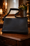 Barneys New York Black Leather Messenger Bag | Minimalist Flap Crossbody Work Briefcase