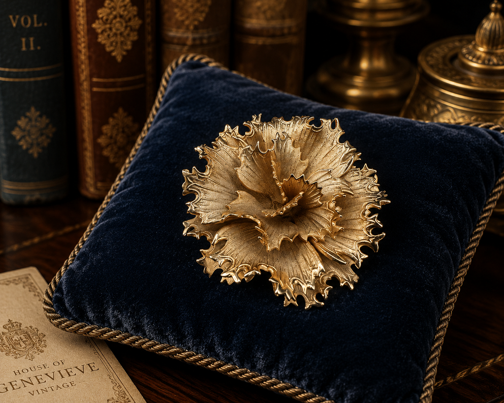 Lisner Gold Tone Layered Flower Brooch with Textured Leaf Petals