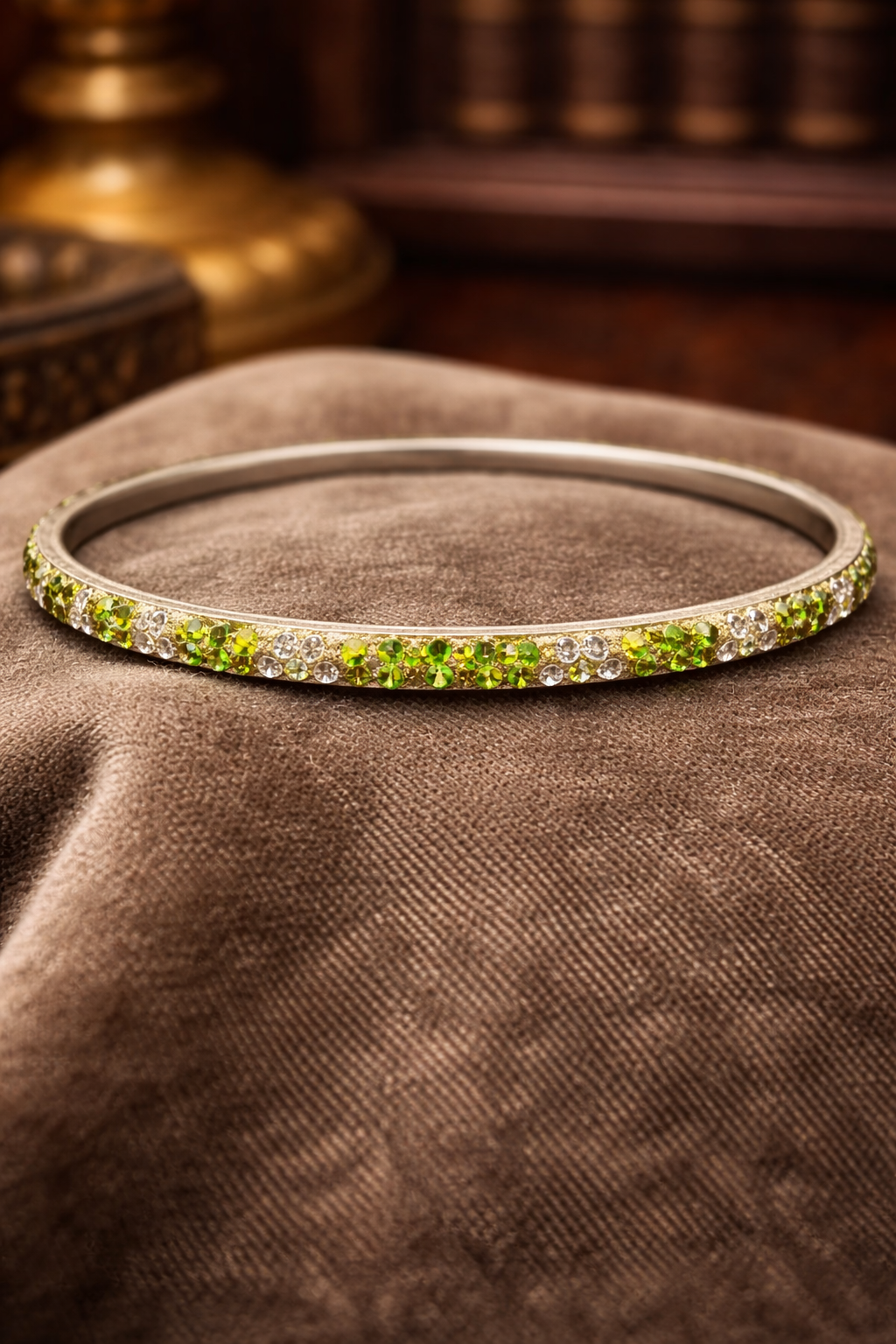 Green Rhinestone Bangle Bracelet Silver Tone Crystal Stackable Fashion Jewelry Slim Sparkle Bracelet
