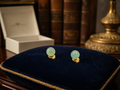 Avon Gold Tone Green Stone Stud Earrings With Original Box