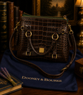 Dooney & Bourke Croco Embossed Leather Satchel Brown Crossbody Shoulder Bag