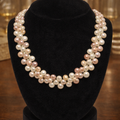 18" Pink & White Freshwater Button Pearl Necklace | Multi-Strand Cluster Statement Necklace