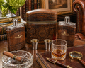 Vintage Leather Flask Set with Whisky and Cognac Bottles, Travel Bar Kit with Case & Cups