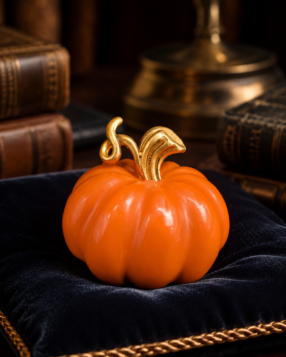 Gold Tone Orange Pumpkin Brooch | Autumn Harvest Statement Pin