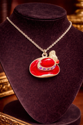 Tone Red Hat Pendant Necklace with Purple Crystal Accent