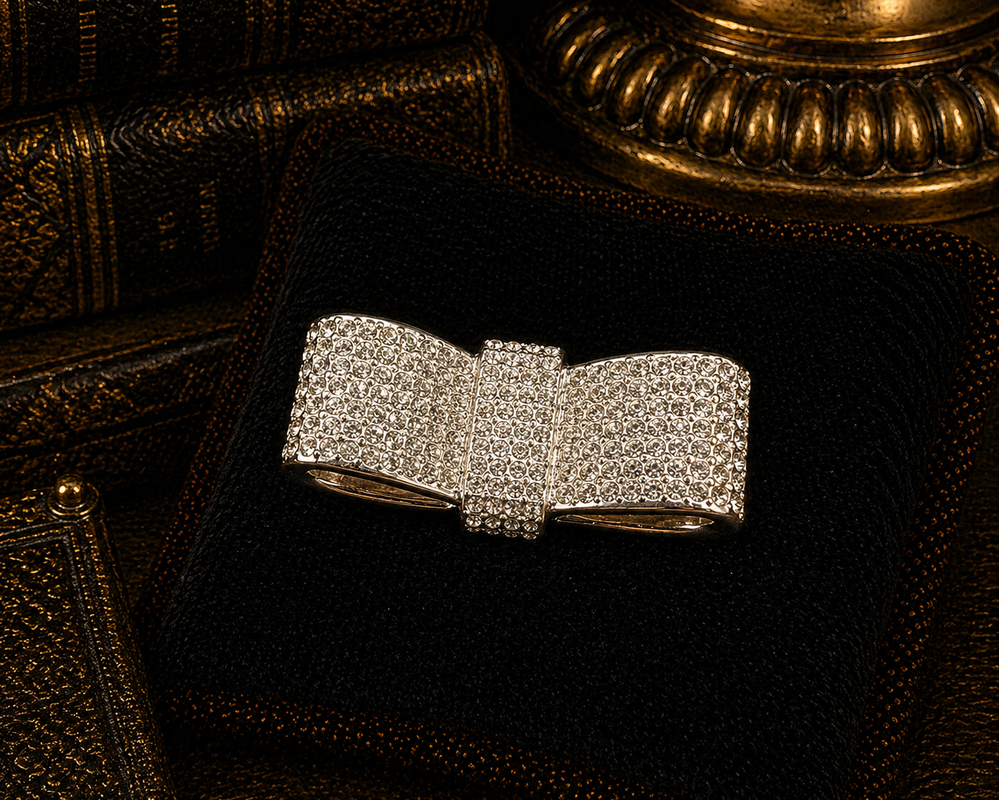 Swarovski Silver Tone Crystal Bow Brooch