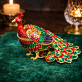 Enamel Rhinestone Peacock Trinket Box Jeweled Bird Figurine Hinged Decorative Jewelry Box