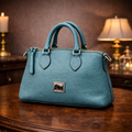 Dooney and Bourke Small Dillen Satchel | Teal Pebbled Leather Crossbody Bag with Strap and Dust Bag