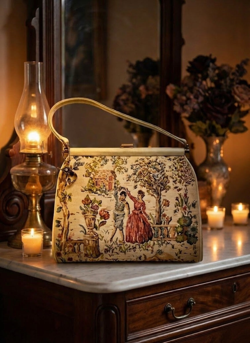 Julisu Resnick Vintage Tapestry Purse Scenic Needlepoint Handbag With Matching Coin Purse