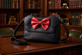 Disney Loungefly Minnie Mouse Black Crossbody Handbag with Red Bow