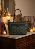 Coach Signature Patent Gallery Tote Bag in Hunter Green With Zip Pocket and Shoulder Straps