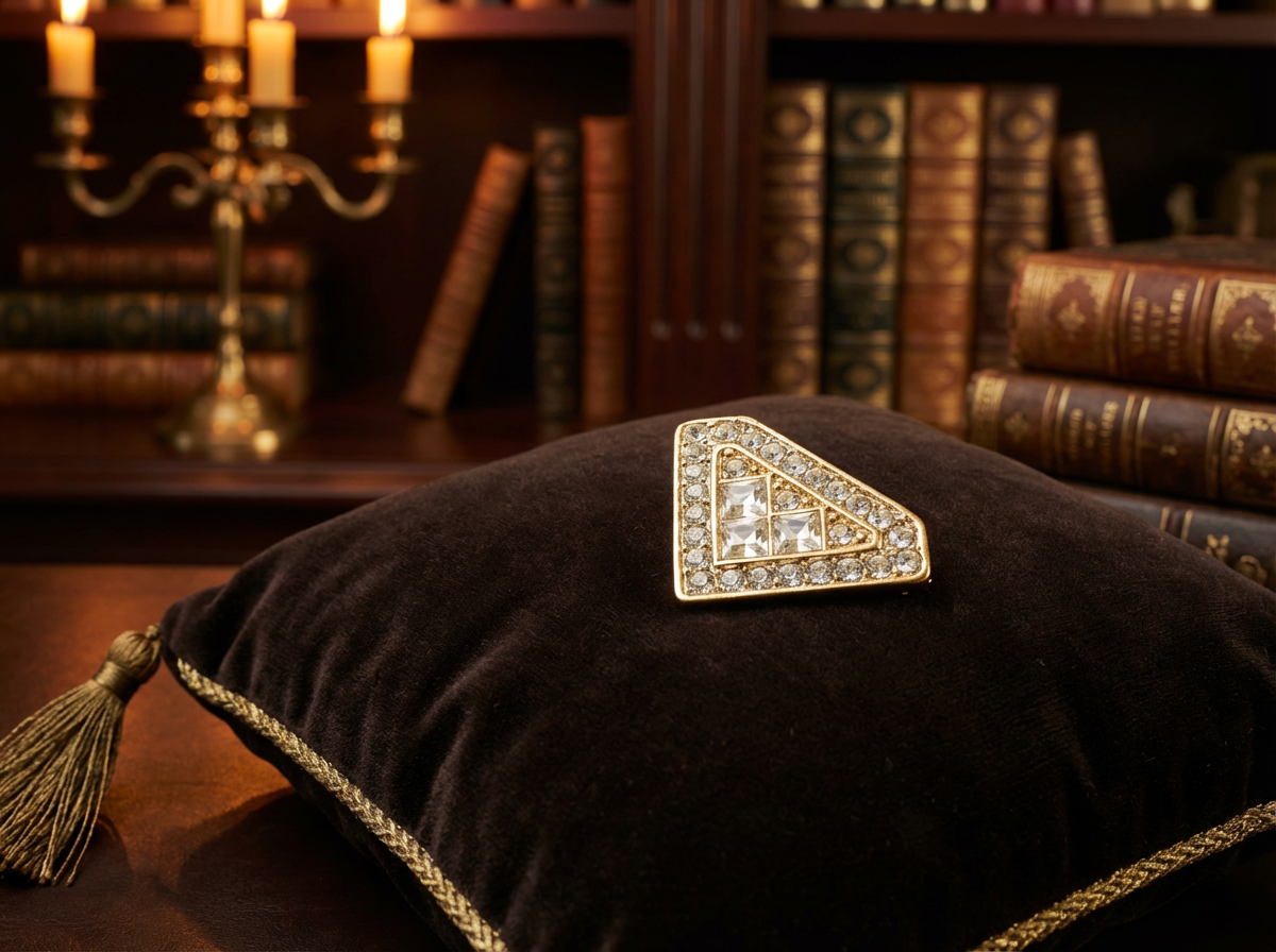 Gold Tone Geometric Crystal Triangle Brooch