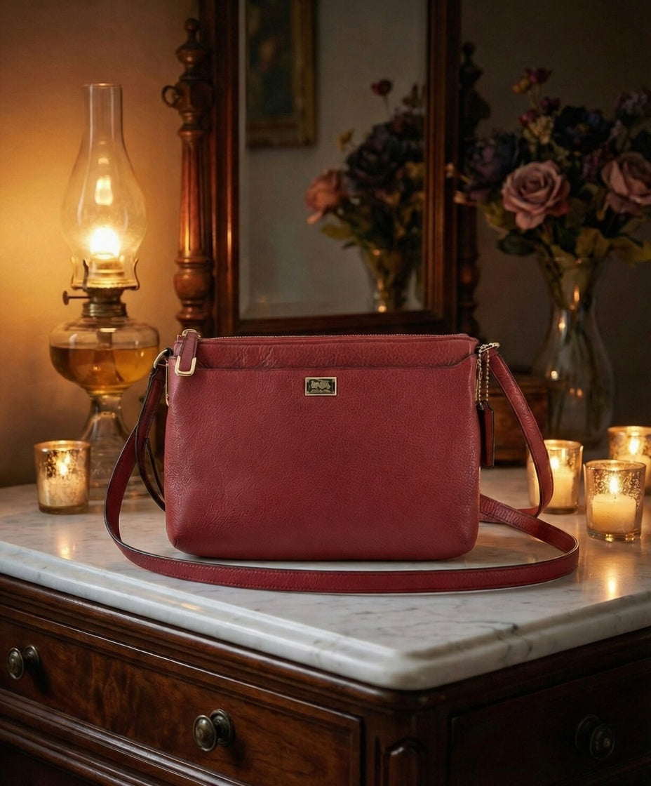 Coach Madison East West Swingpack Red Pebbled Leather Crossbody Bag Zip Top