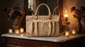 Vintage Judith Leiber Beige Quilted Tote | Retired Bow Detail Top Handle Handbag