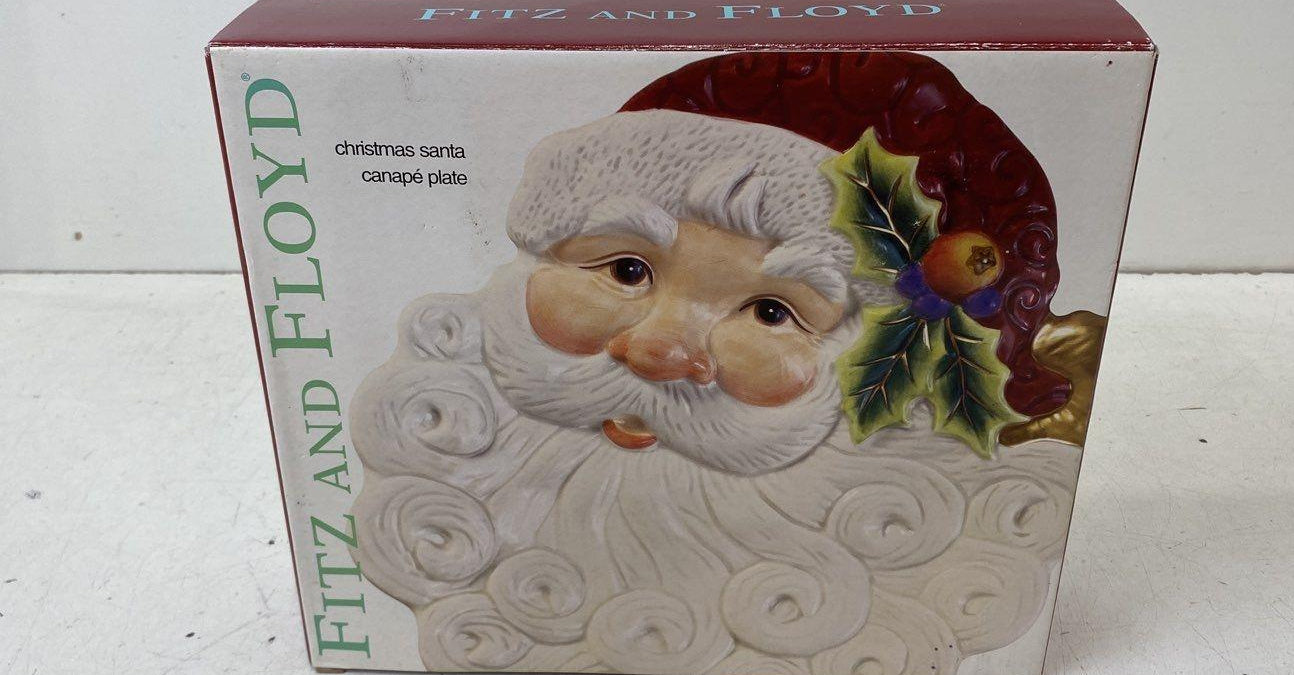 Fitz and Floyd Essentials Hand-Painted Santa Canapé Plate in Box