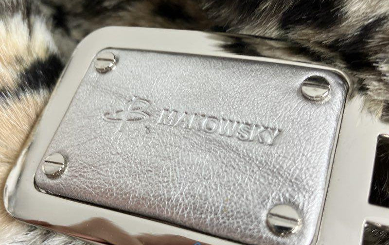 Makowsky Grey Black White Leopard Print Faux Fur Shoulder Bag