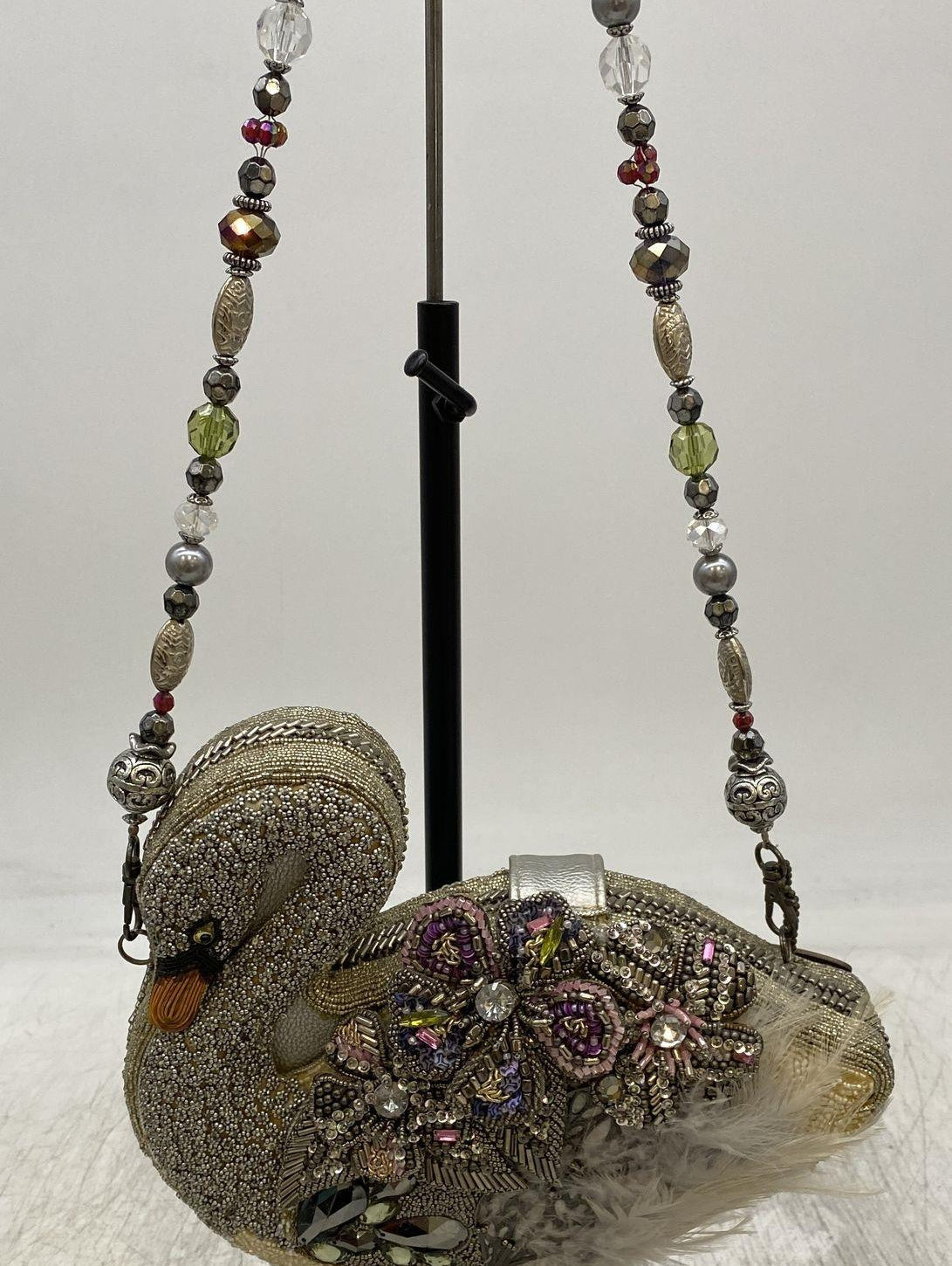 Mary Frances Swan Beaded, Rhinestone & Feather Clutch Handbag