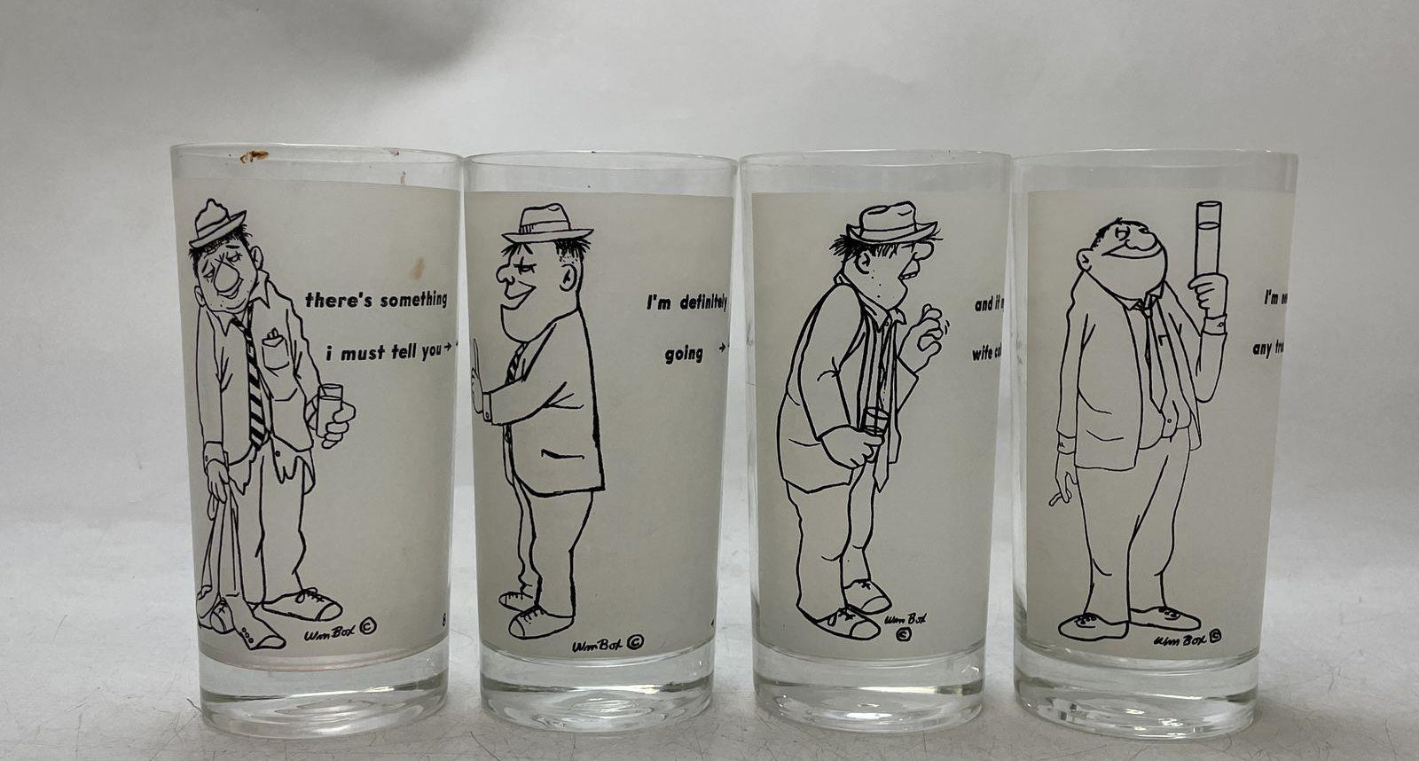 Vintage William Box Mid Century Humor Highball Glasses Set of 4