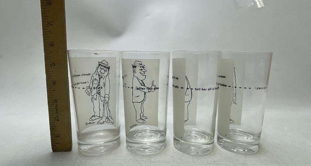 Vintage William Box Mid Century Humor Highball Glasses Set of 4