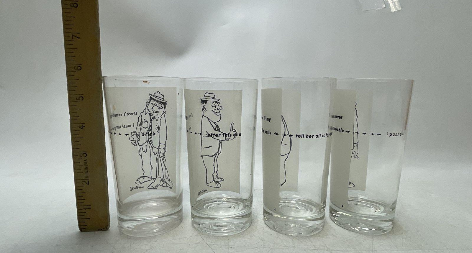 Vintage William Box Mid Century Humor Highball Glasses Set of 4