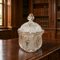 Vintage Pressed Glass Candy Dish Covered Compote Gold Gilded Accents