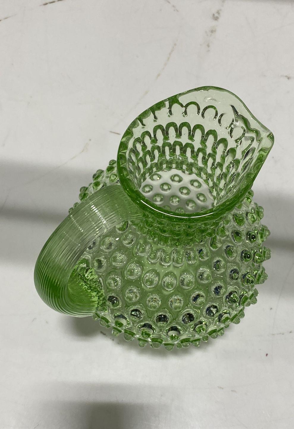 Hand-Blown Green Hobnail Crystal Jug