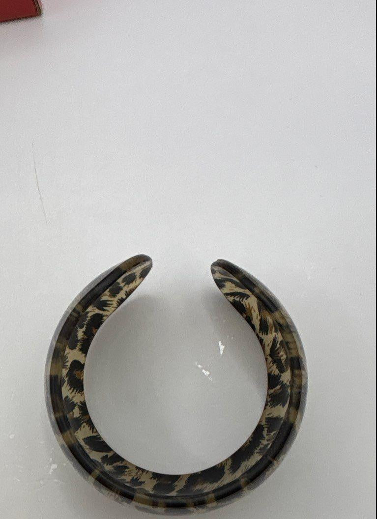 Penelope Ann Nakura Cat Leopard Print Resin Statement Cuff Bracelet 1.6" Wide