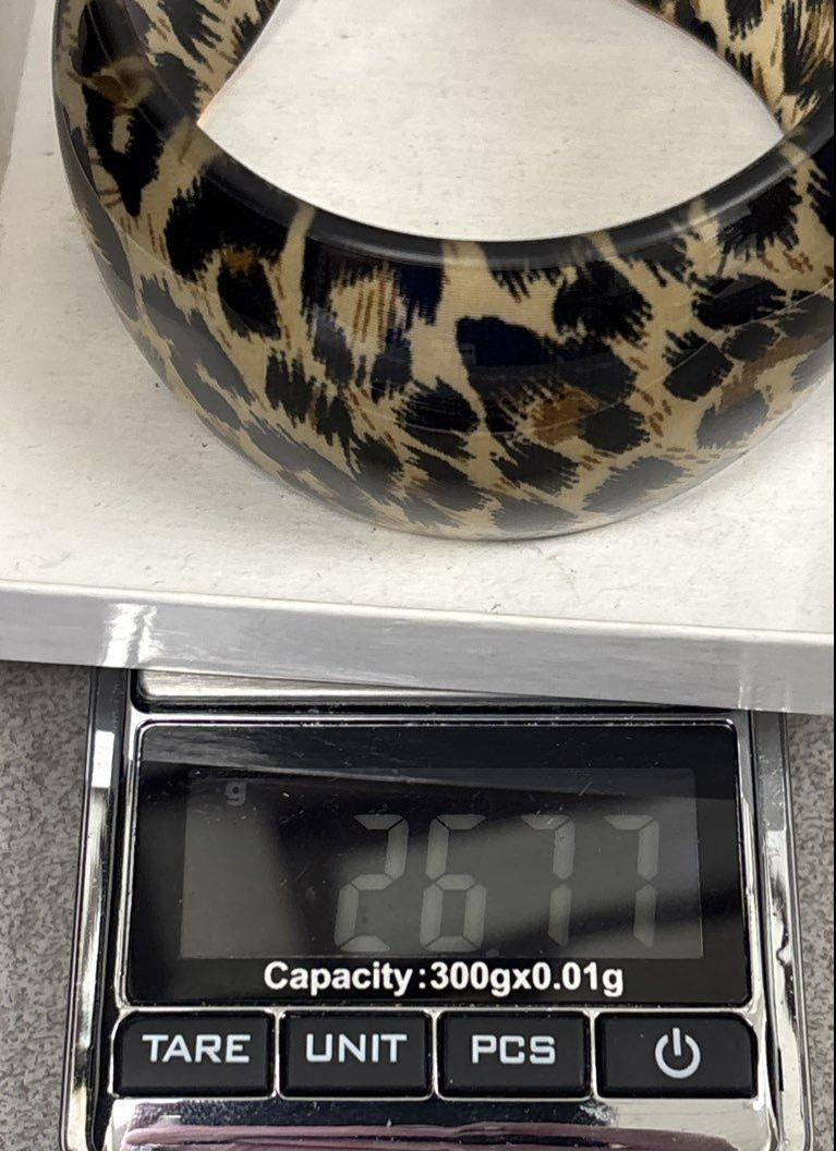 Penelope Ann Nakura Cat Leopard Print Resin Statement Cuff Bracelet 1.6" Wide