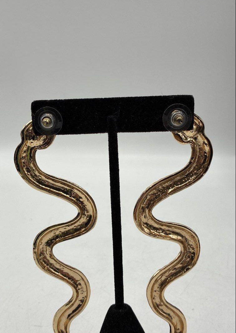 Gold Tone Icy Rhinestone Snake Serpent Statement Post Earrings 36.9g