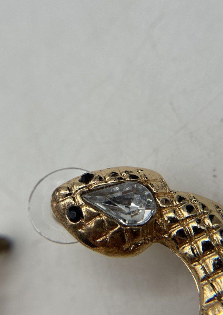 Gold Tone Icy Rhinestone Snake Serpent Statement Post Earrings 36.9g