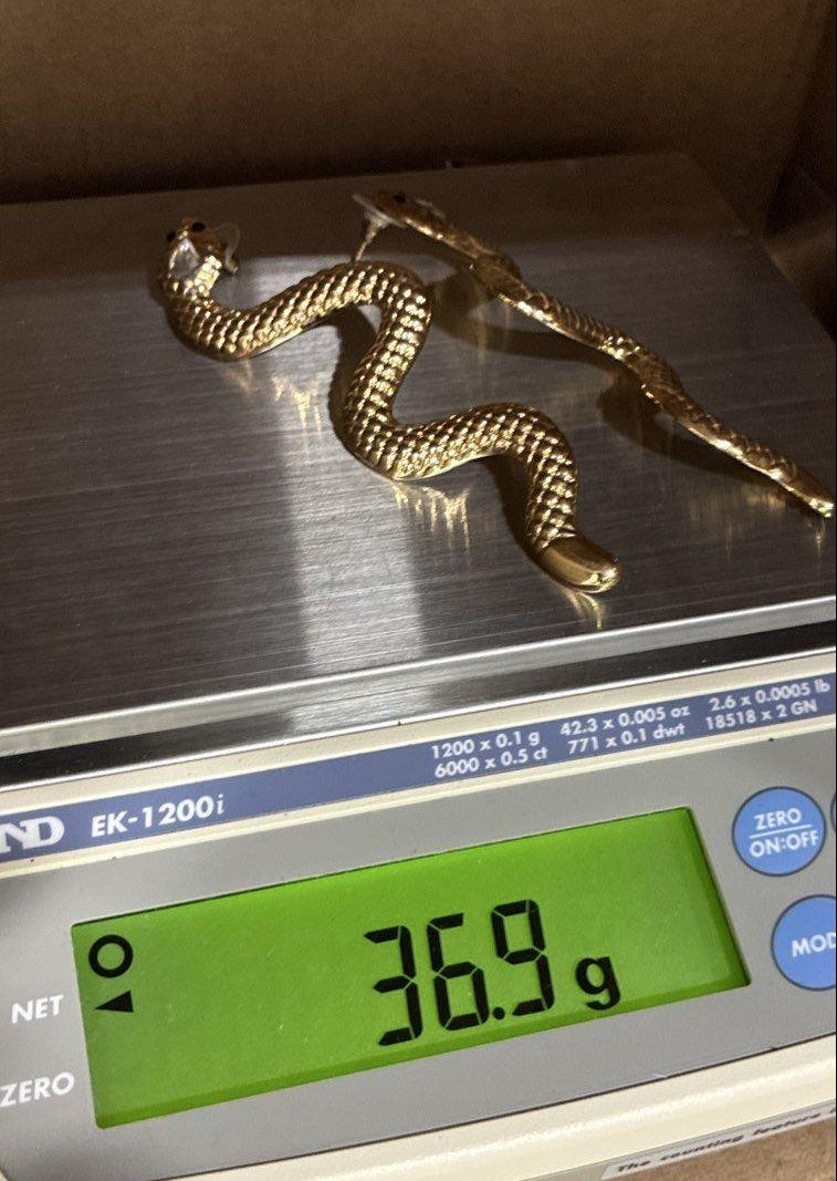 Gold Tone Icy Rhinestone Snake Serpent Statement Post Earrings 36.9g
