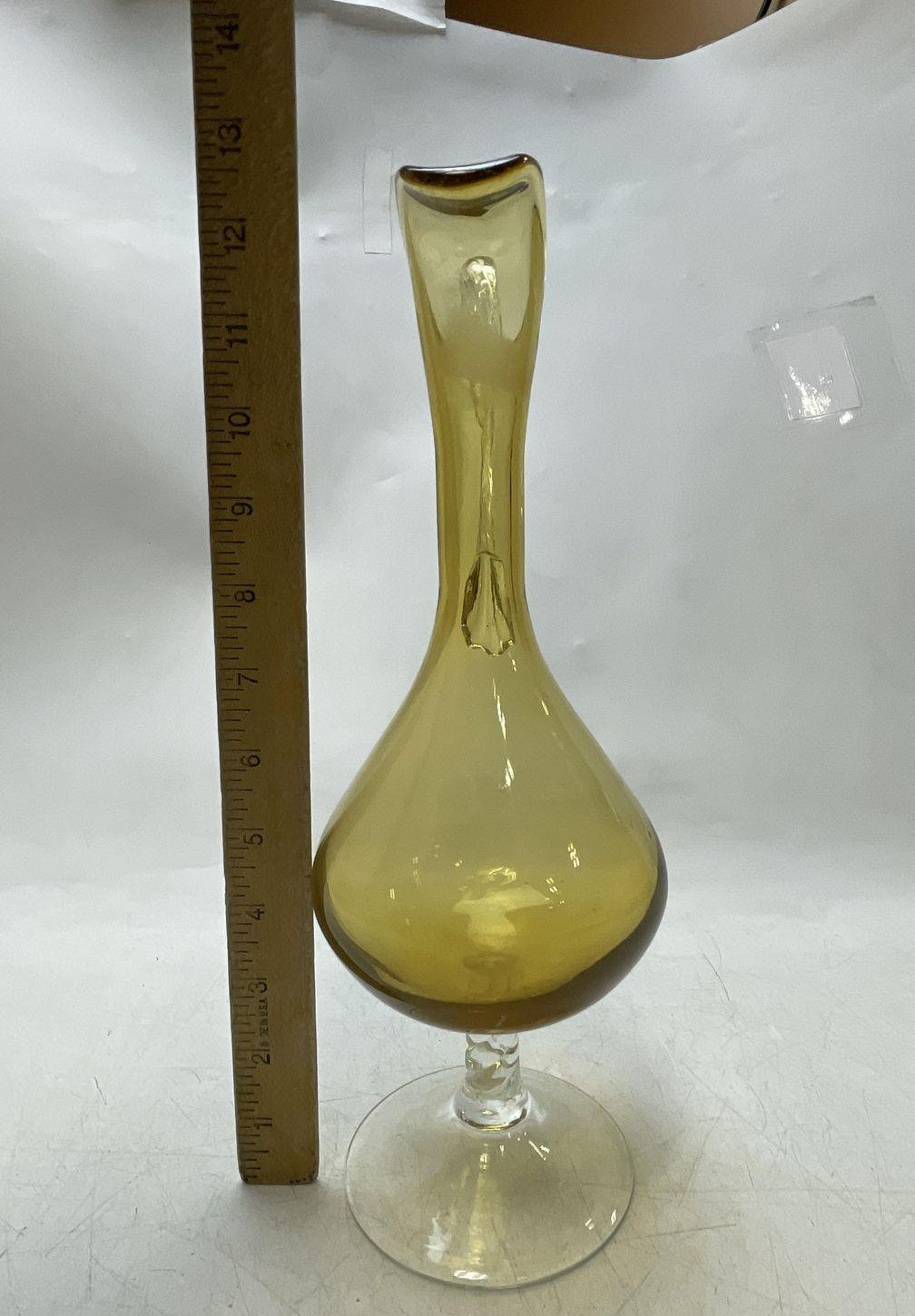 Vintage Amber Glass Decanter Pitcher with Twisted Clear Handle