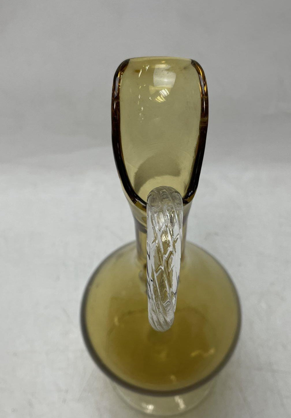 Vintage Amber Glass Decanter Pitcher with Twisted Clear Handle