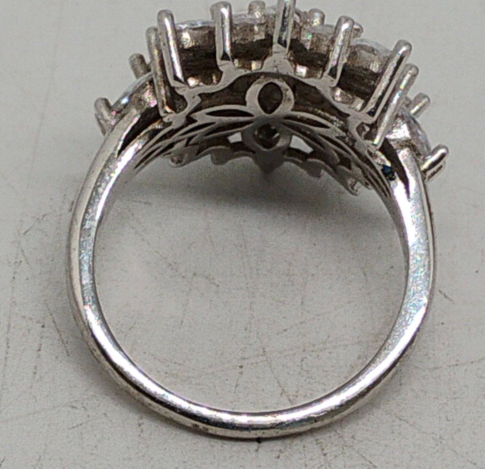 Sterling Silver 925 Snowflake Clear Stone Cluster Statement Ring Size 7.25
