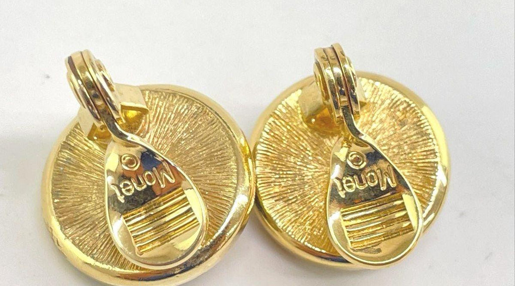 Vintage Monet Gold-Tone Purple & Clear Stone Clip-On Earrings