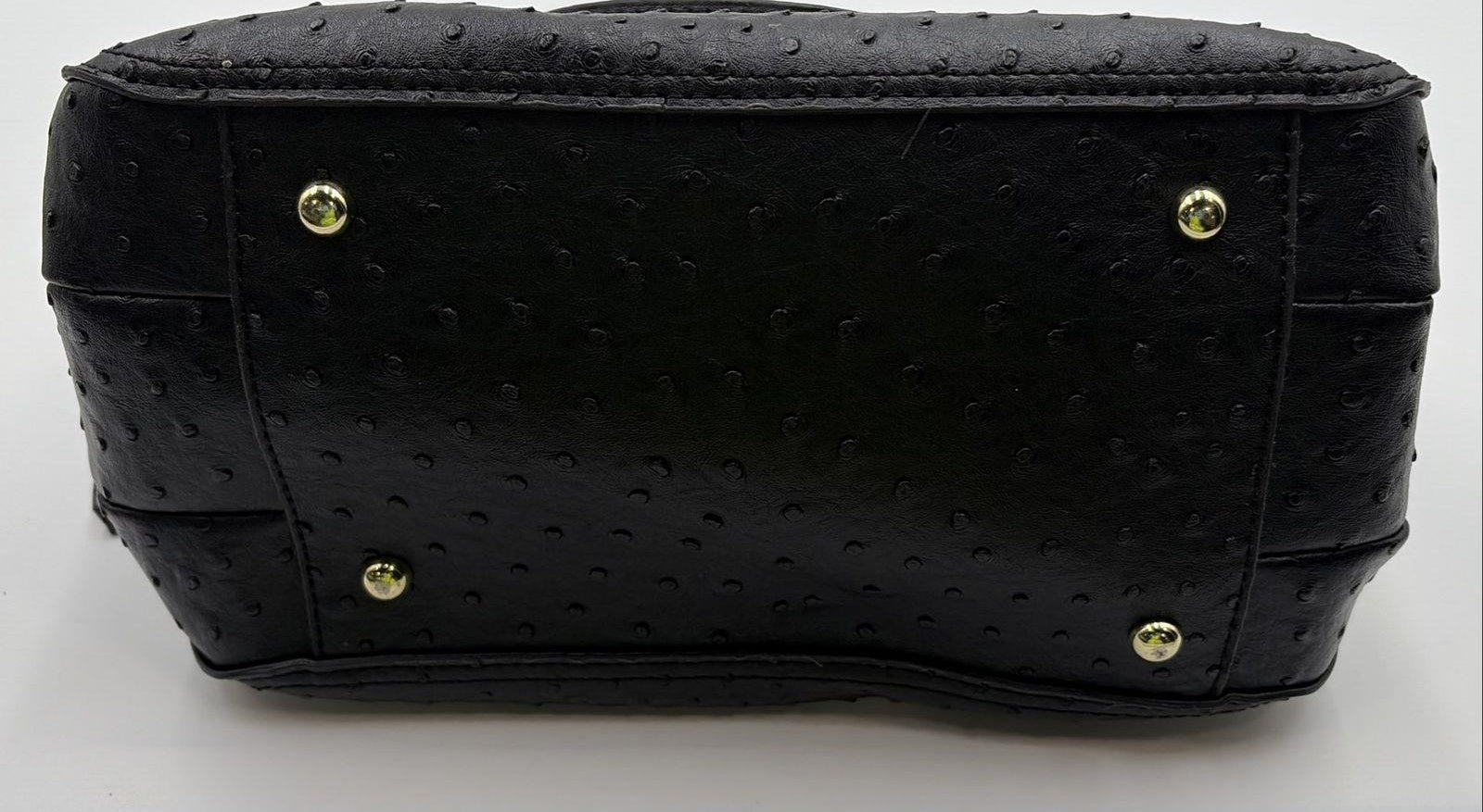London Fog Black Faux Ostrich Satchel Handbag with Padlock