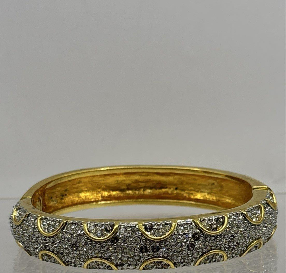 Premier Designs Gold Tone Clear Faceted Pave Hinged Bangle Bracelet 12.5mm