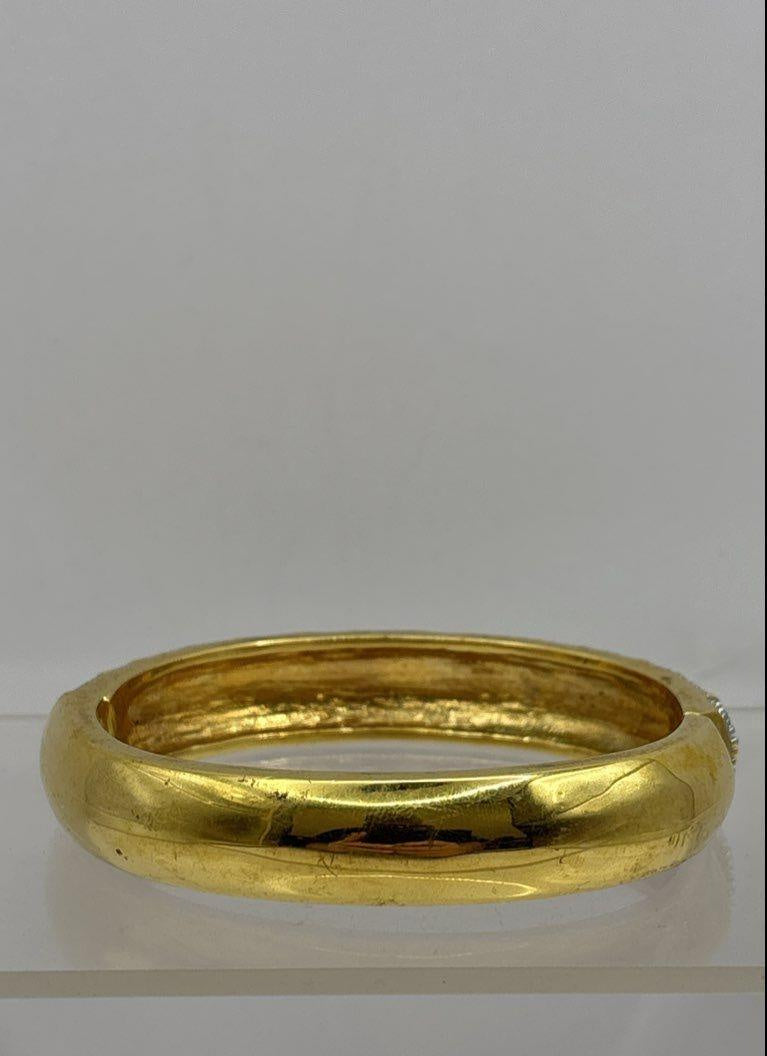 Premier Designs Gold Tone Clear Faceted Pave Hinged Bangle Bracelet 12.5mm