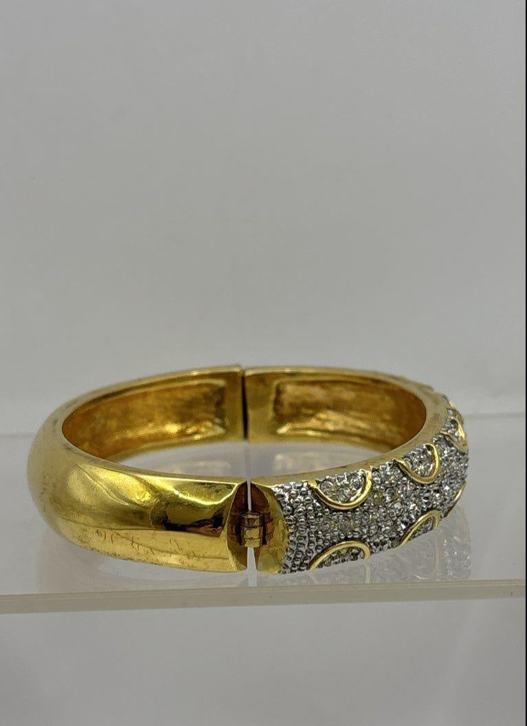 Premier Designs Gold Tone Clear Faceted Pave Hinged Bangle Bracelet 12.5mm