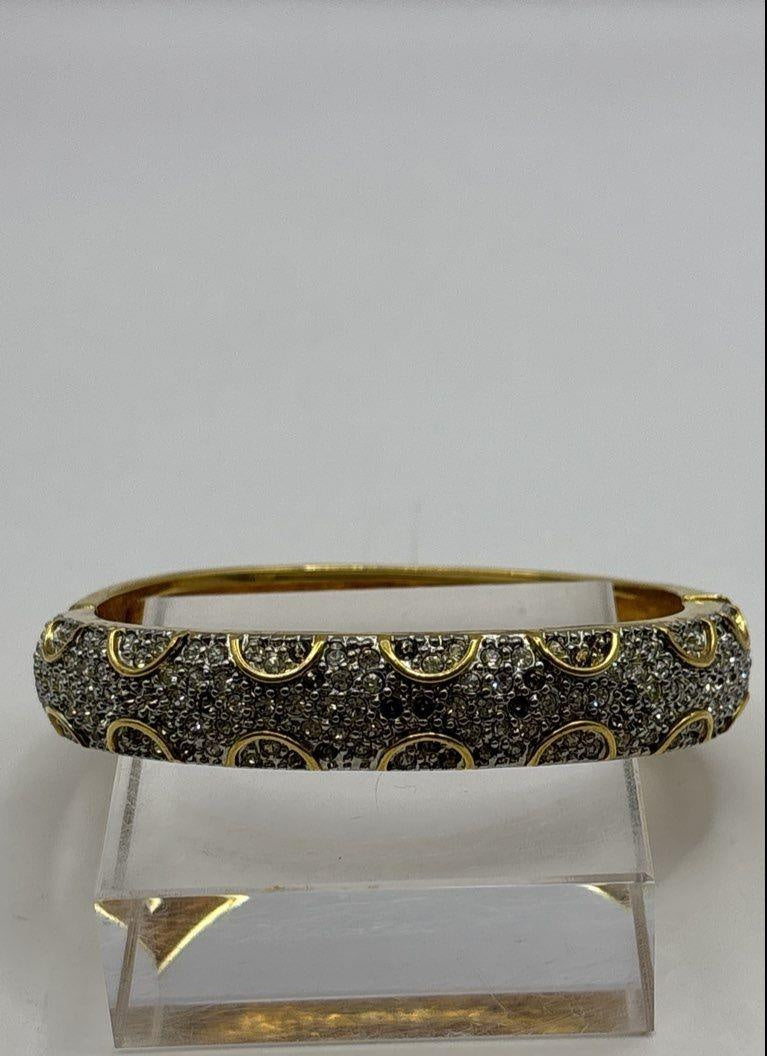 Premier Designs Gold Tone Clear Faceted Pave Hinged Bangle Bracelet 12.5mm
