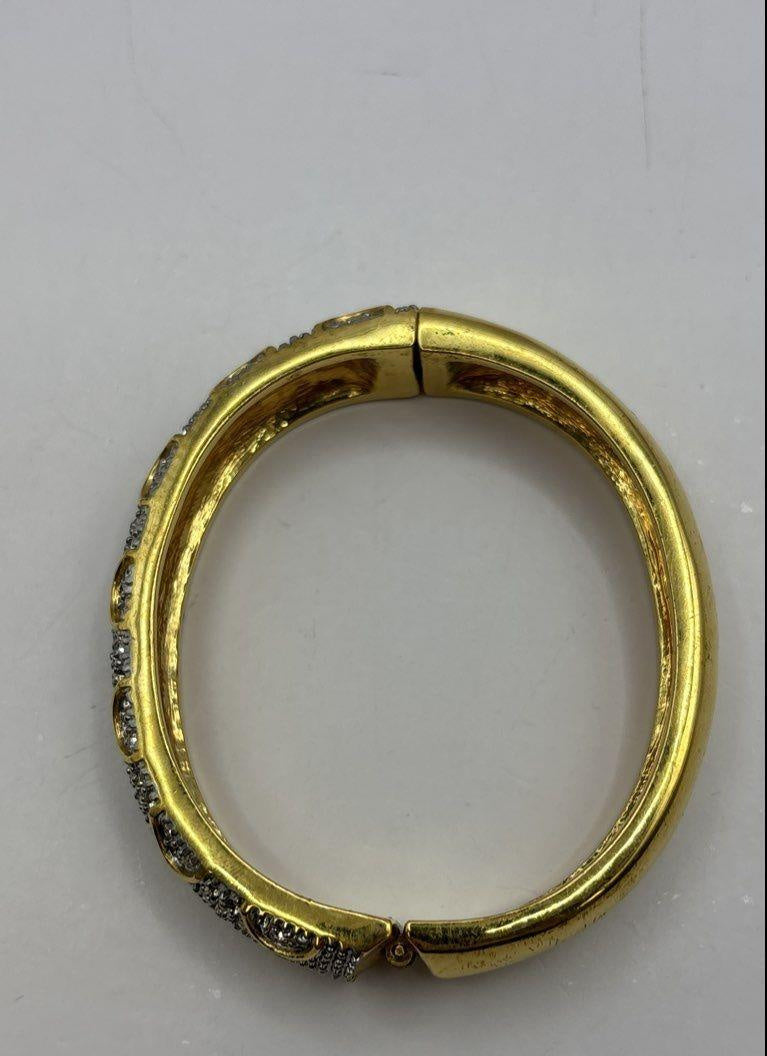 Premier Designs Gold Tone Clear Faceted Pave Hinged Bangle Bracelet 12.5mm