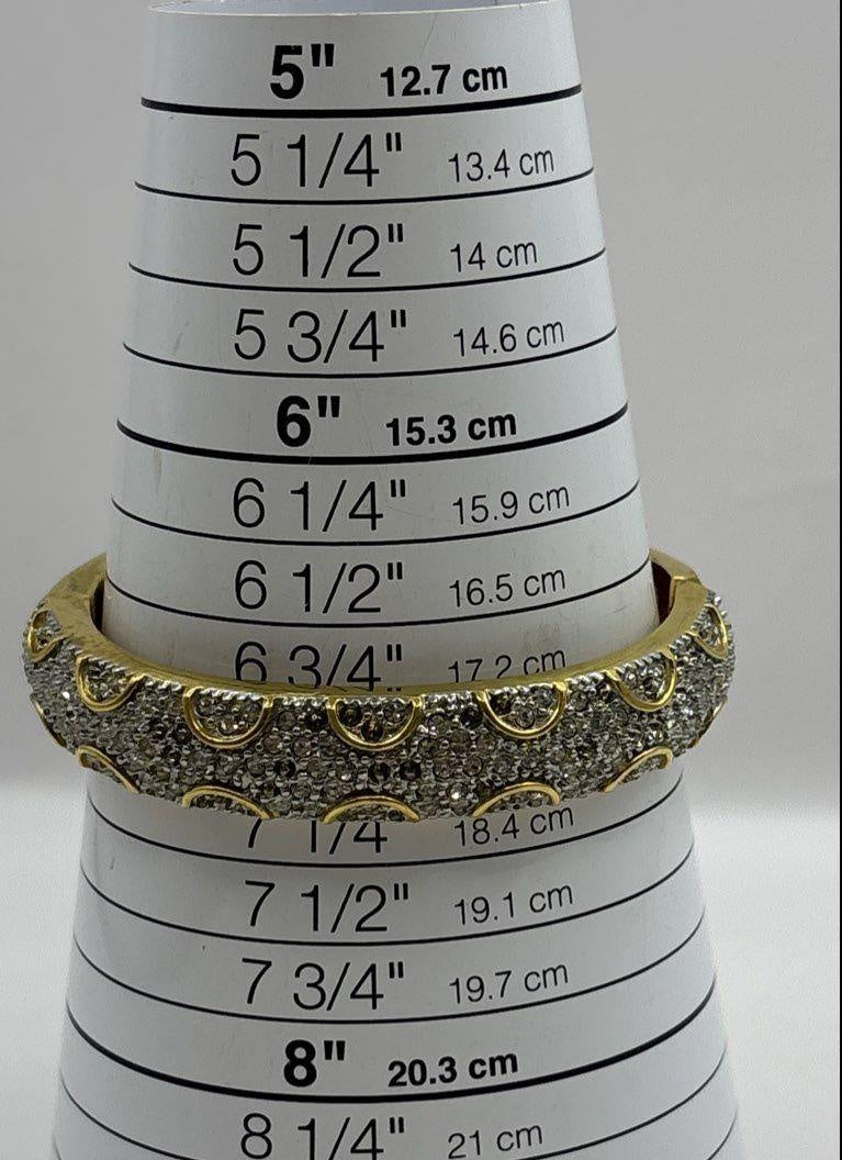 Premier Designs Gold Tone Clear Faceted Pave Hinged Bangle Bracelet 12.5mm